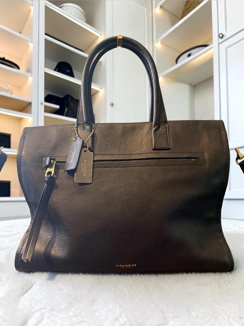 Coach Bleecker Riley Mixed Media Leather & Python Carryall Satchel Bag